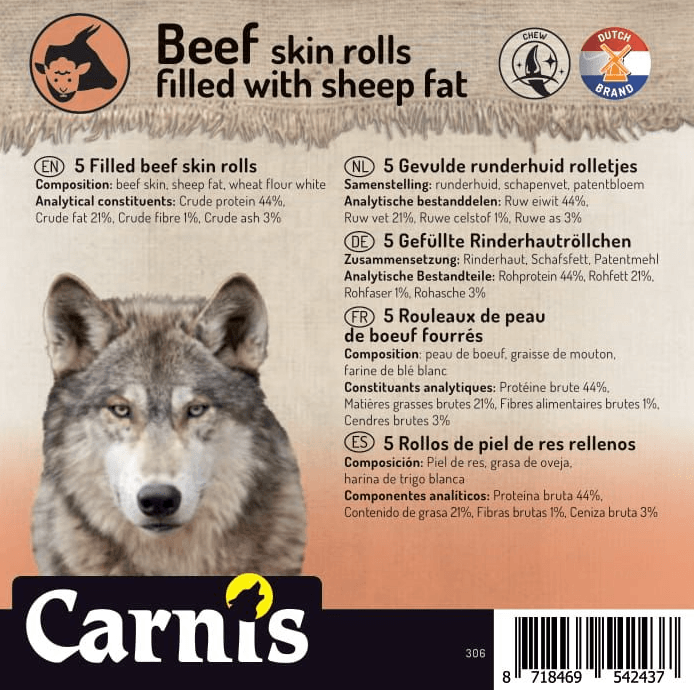 Carnis Gevulde runderhuid rolletjes - Nena's Pets