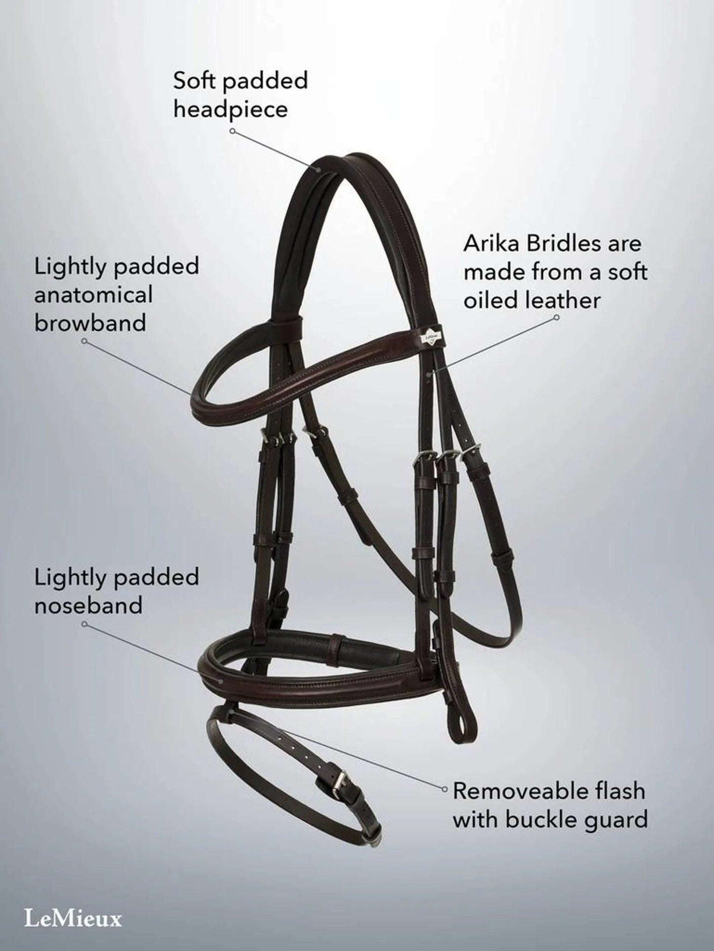 Lemieux Arika Flash Bridle Full brown silver - Nena's Pets